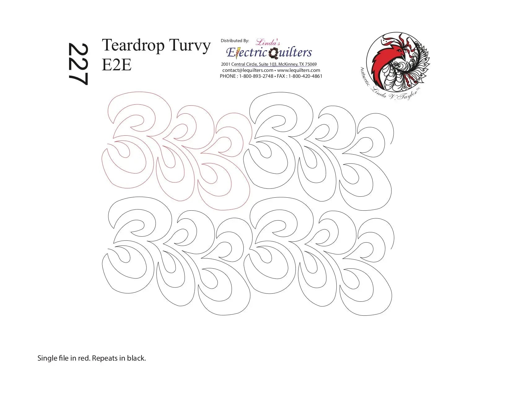 227 Tear Drop Turvy Pantograph by Linda V. Taylor - Linda's Electric Quilters