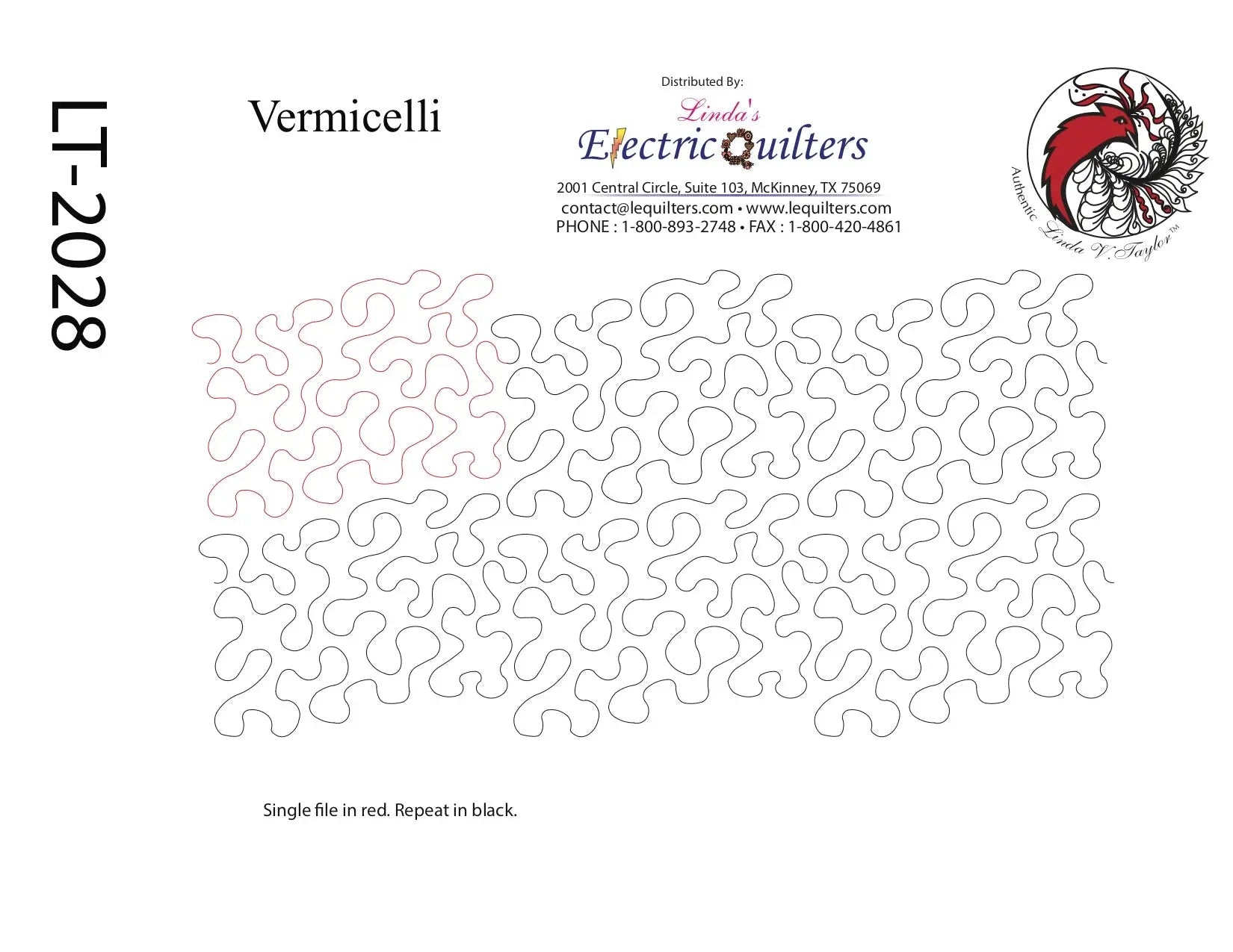 228 Vermicelli Pantograph by Linda V. Taylor - Linda's Electric Quilters
