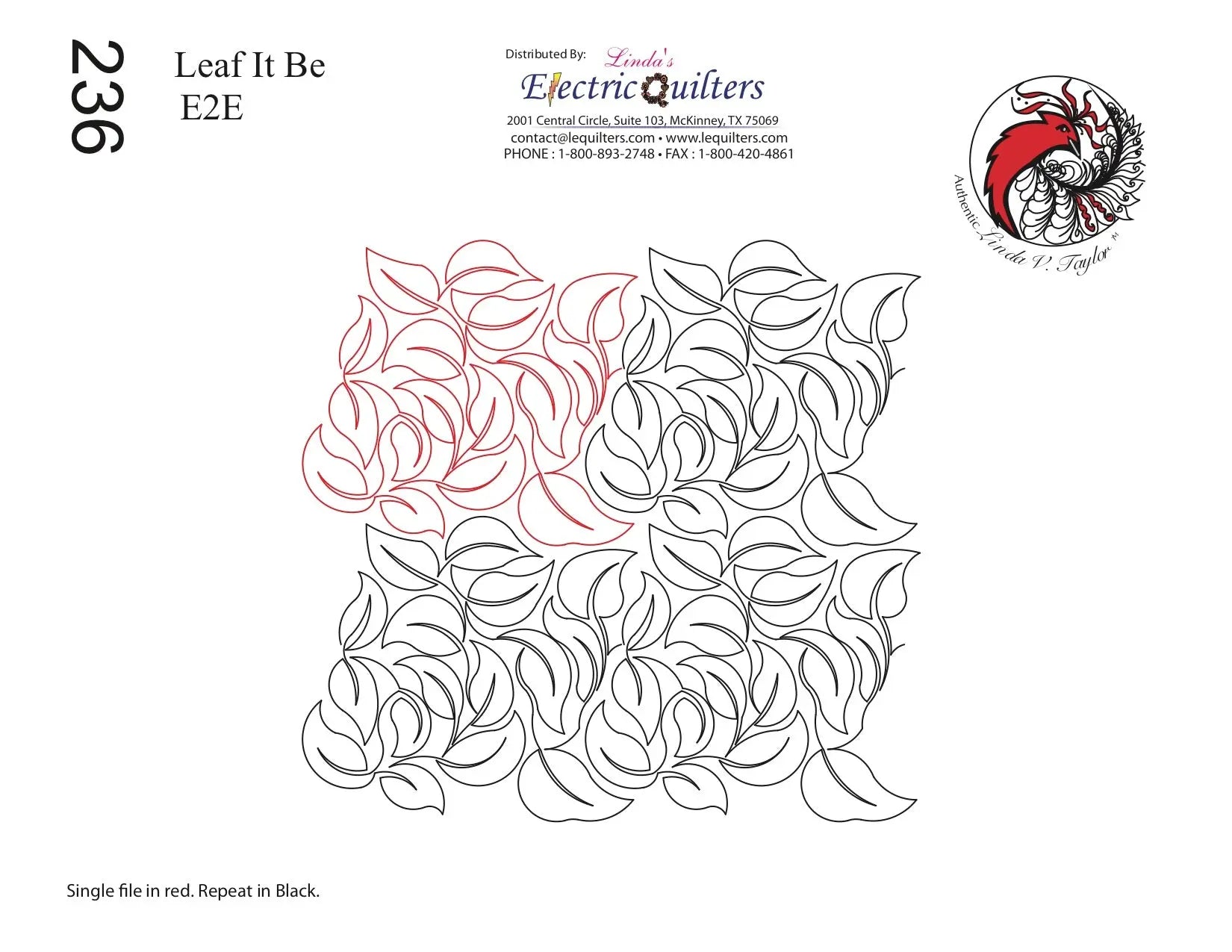 236 Leaf It Be Pantograph by Linda V. Taylor - Linda's Electric Quilters