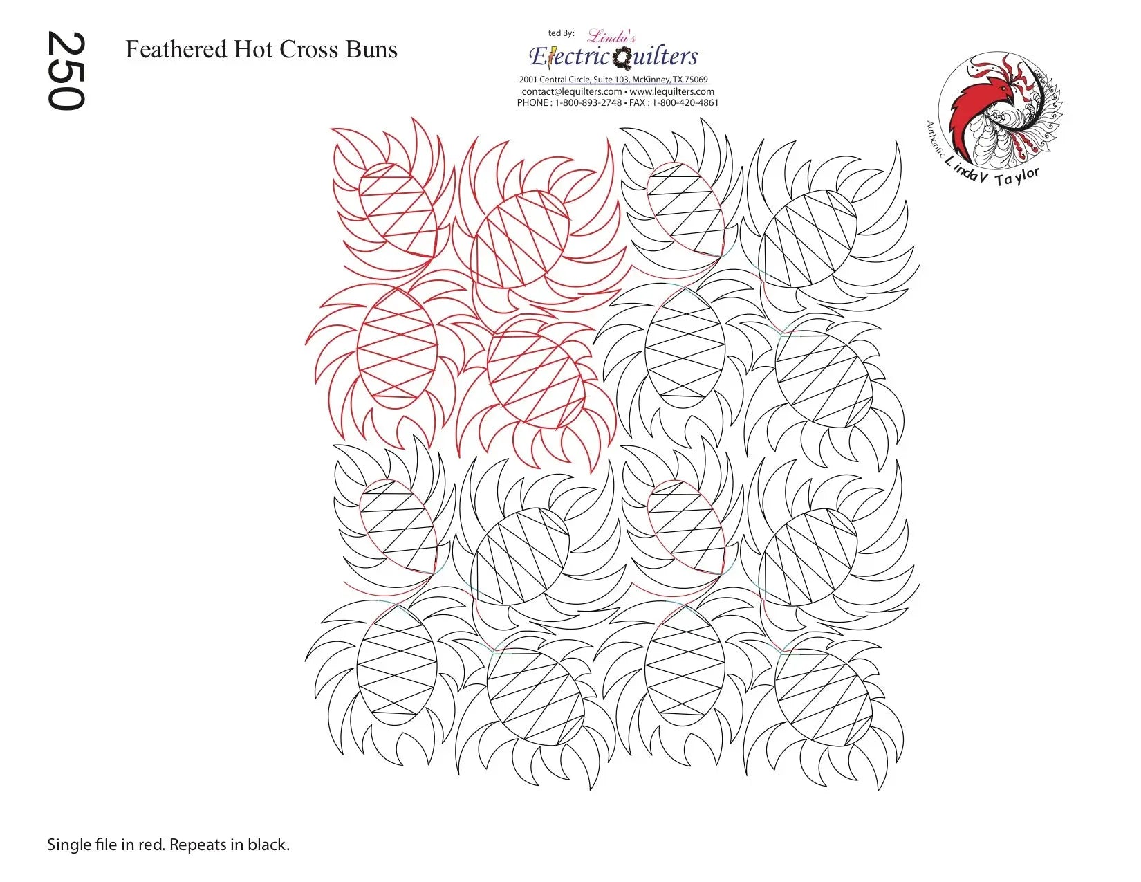 250 Feathered Hot Cross Buns Pantograph by Linda V. Taylor - Linda's Electric Quilters