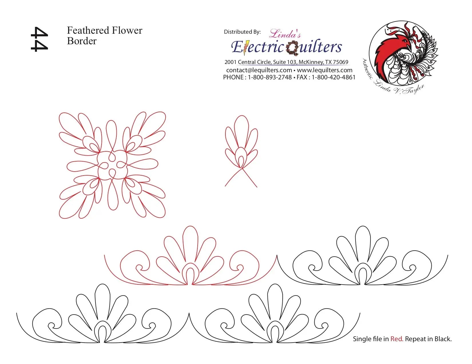 044 Feathered Flower Border Pantograph by Linda V. Taylor - Linda's Electric Quilters
