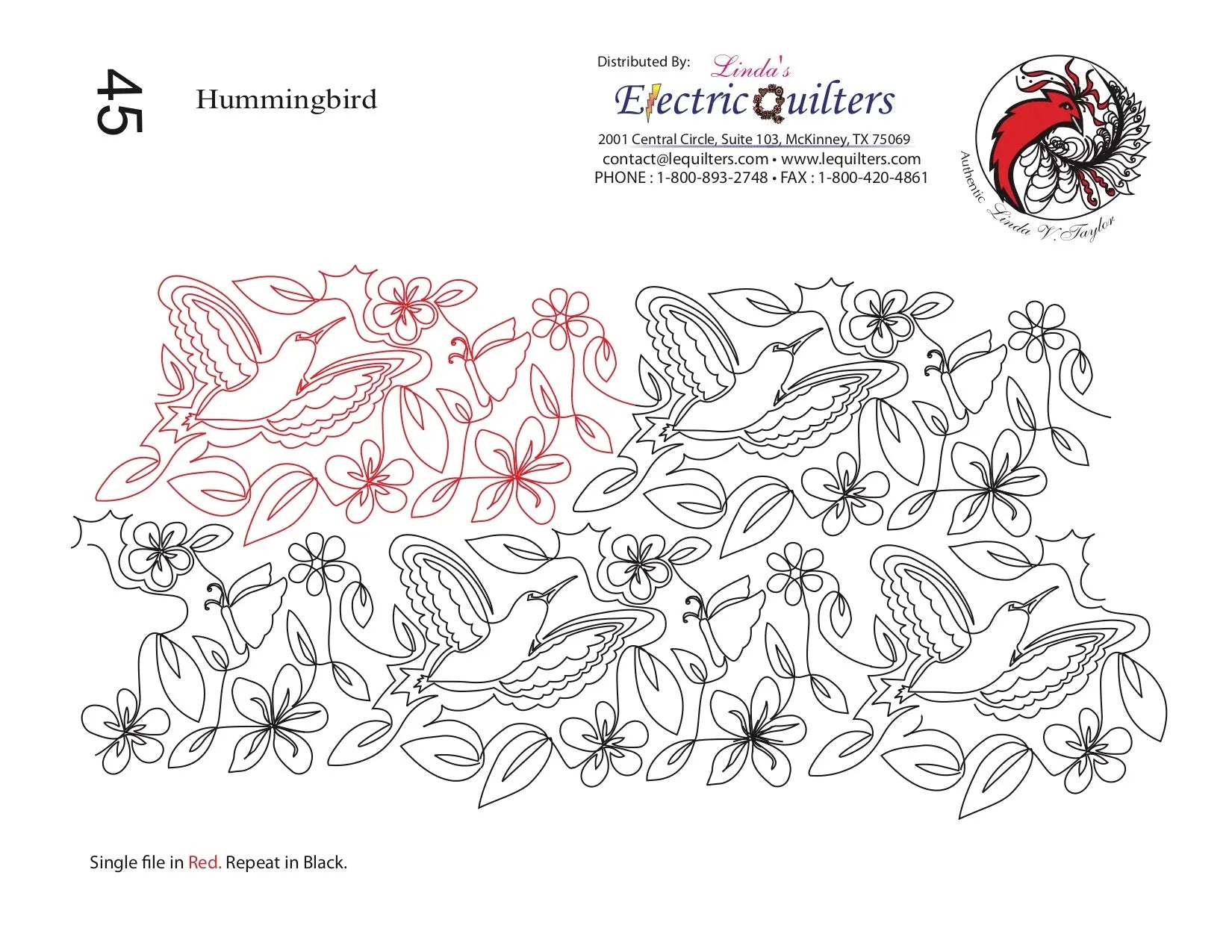 045 Hummingbird Pantograph by Linda V. Taylor - Linda's Electric Quilters
