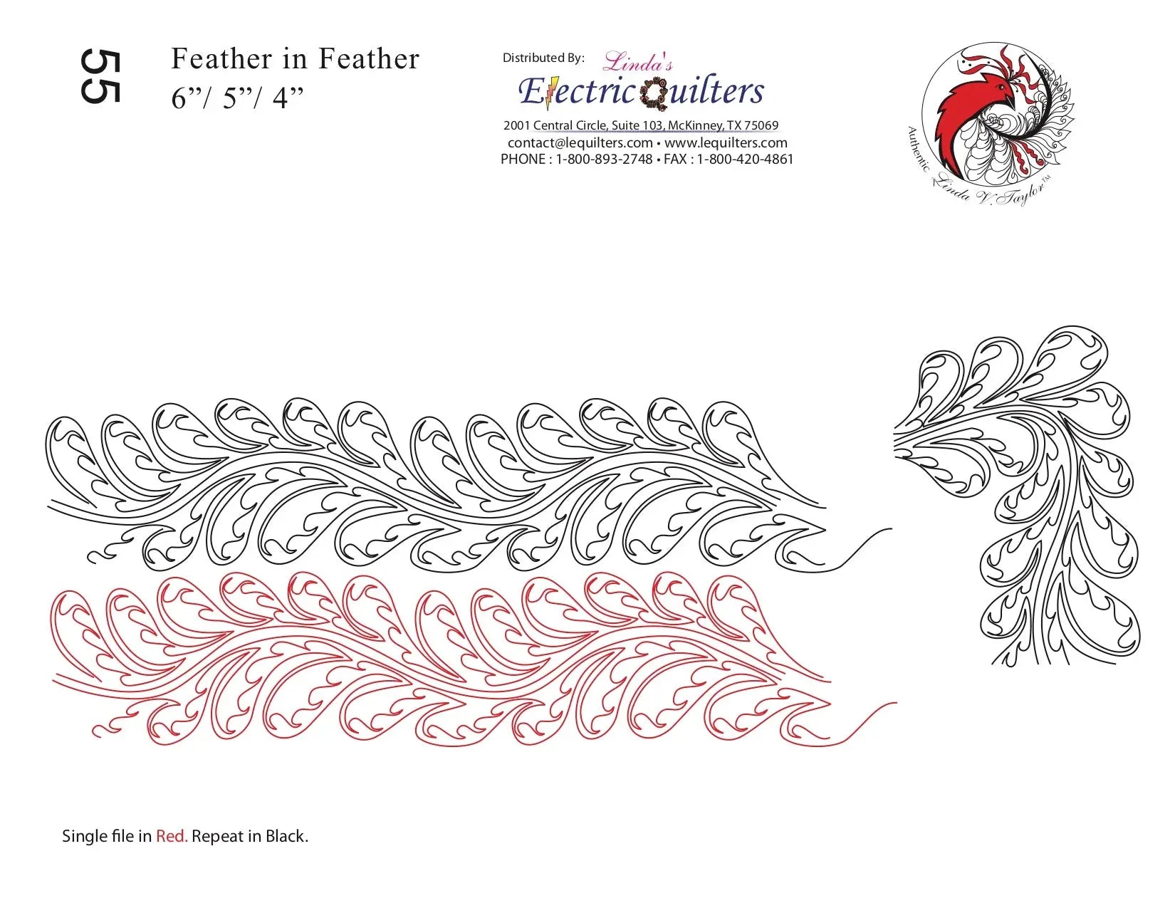 055 Feather In Feather Pantograph by Linda V. Taylor - Linda's Electric Quilters