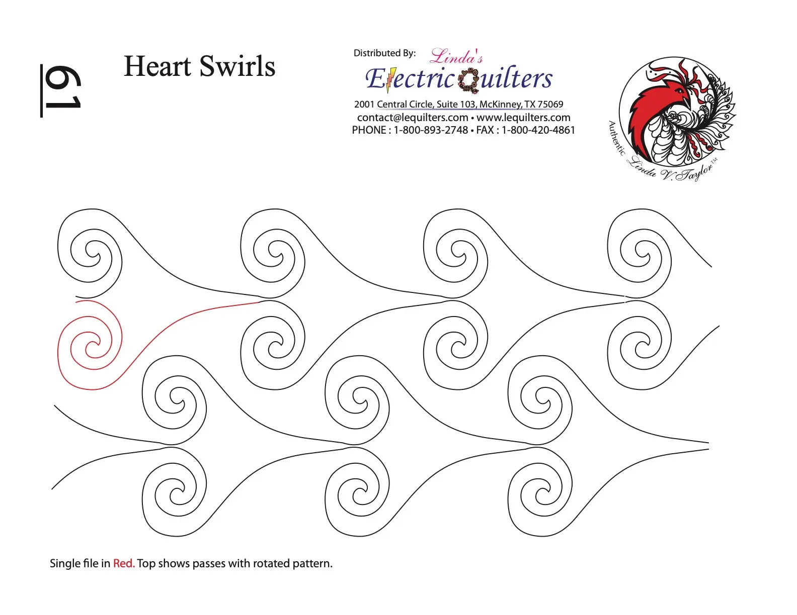 061 Heart Swirls Pantograph by Linda V. Taylor - Linda's Electric Quilters