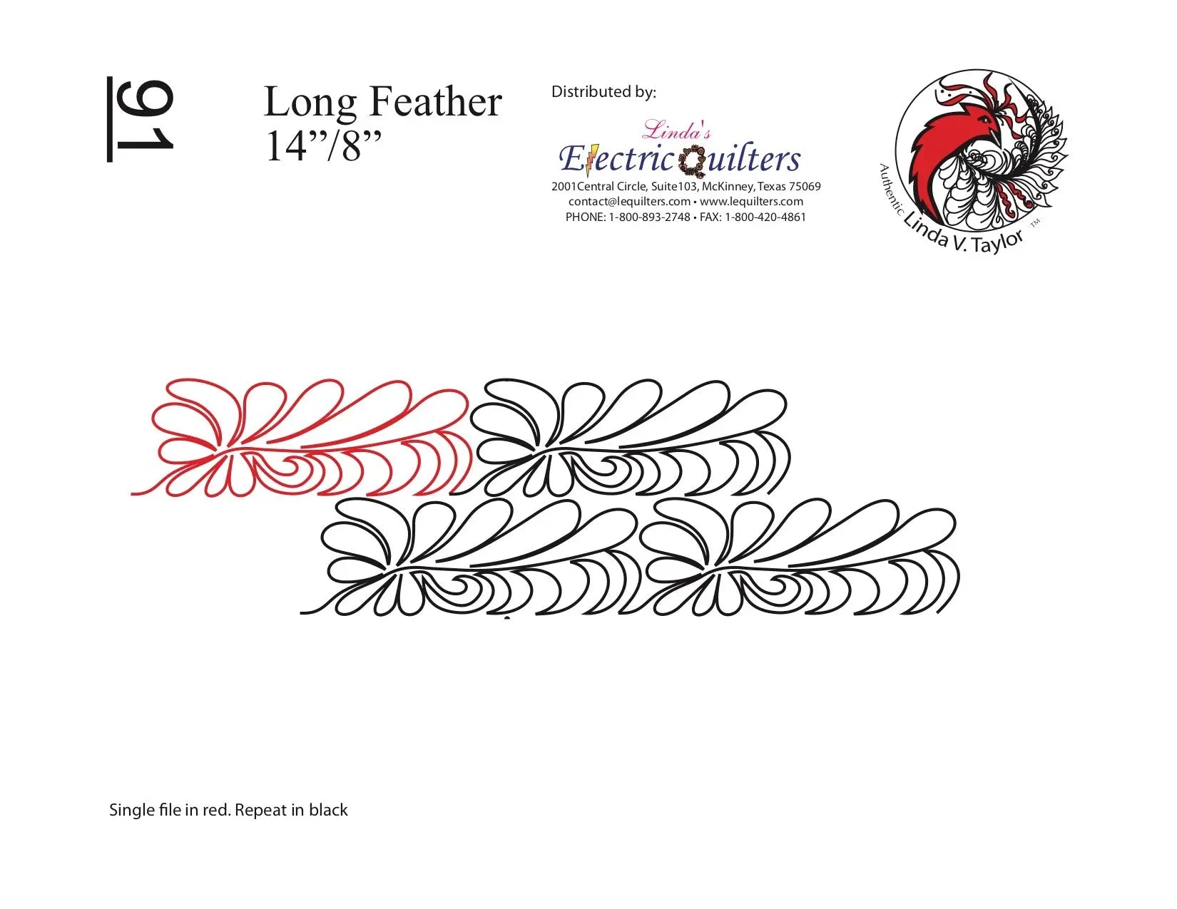 091 Long Feather Pantograph by Linda V. Taylor - Linda's Electric Quilters