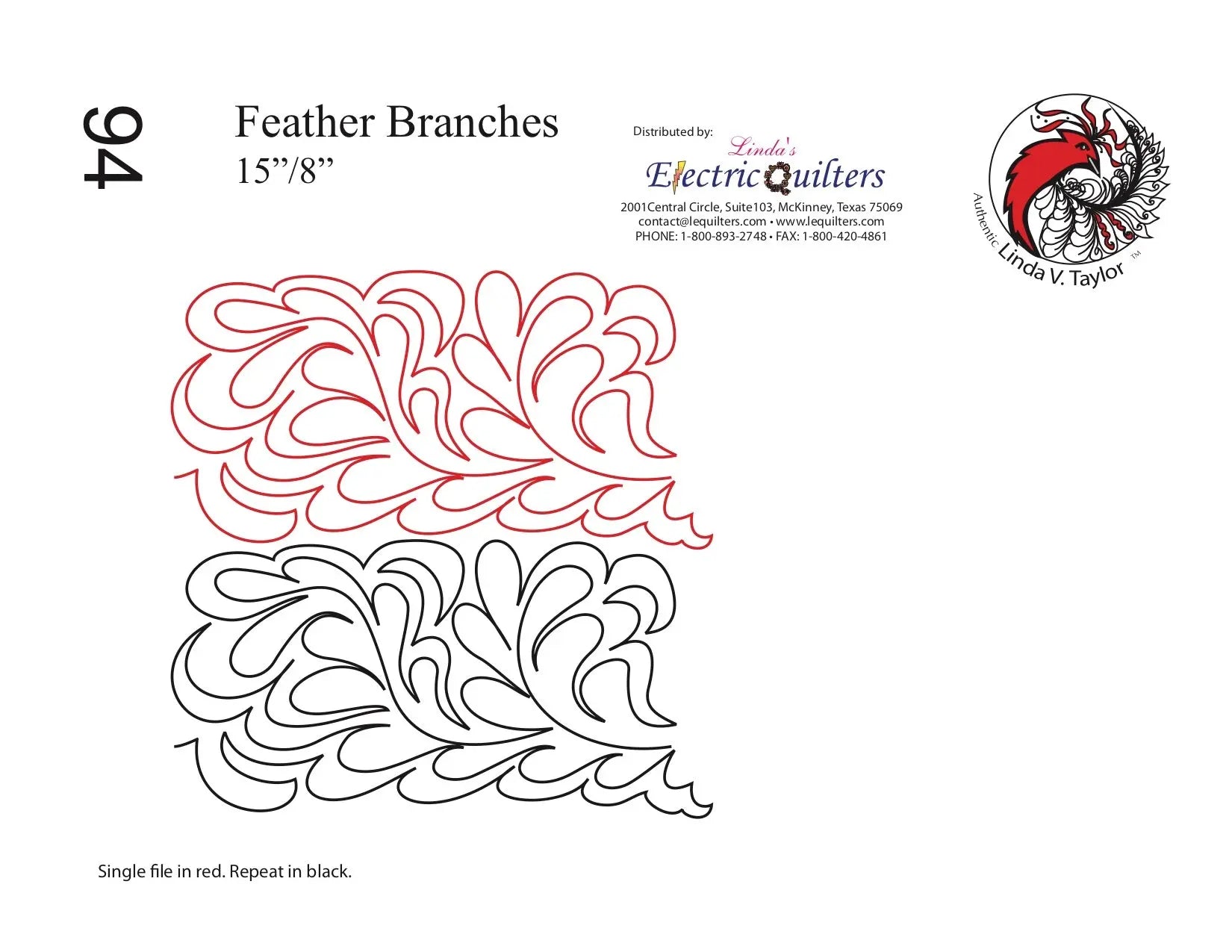 094 Feather Branches Pantograph by Linda V. Taylor - Linda's Electric Quilters