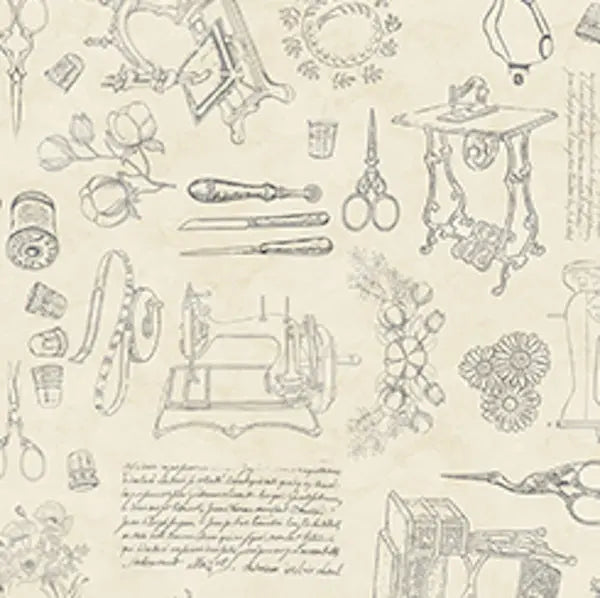 Natural Sewing Motifs Wideback Cotton Fabric Per Yard Quilting Treasures Fabric