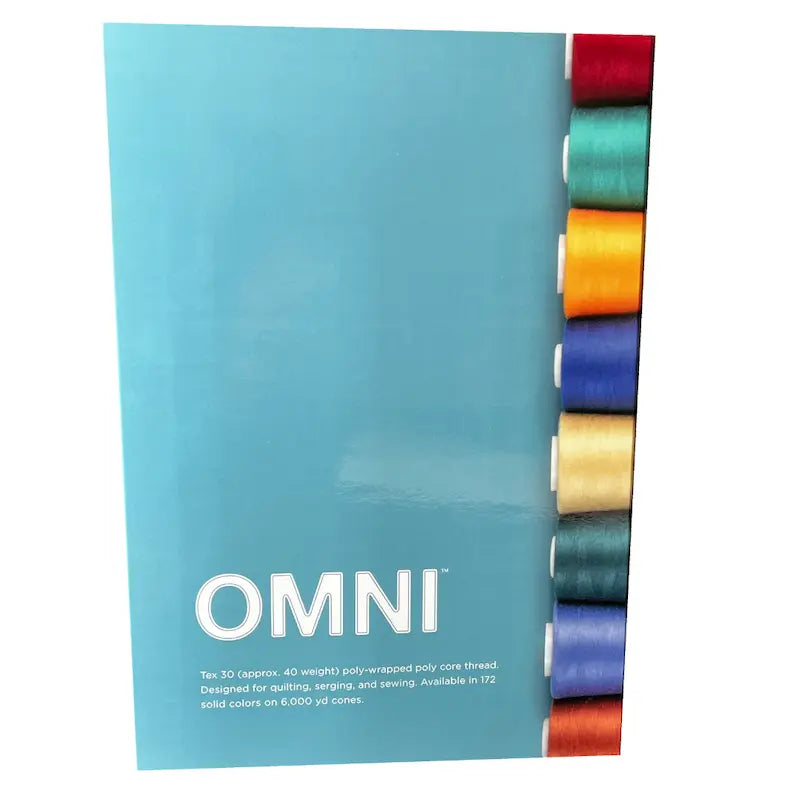 OMNI Color Card Contains all 172 colors of OMNI poly-wrapped poly core thread in one color book. Includes actual thread samples of each color.