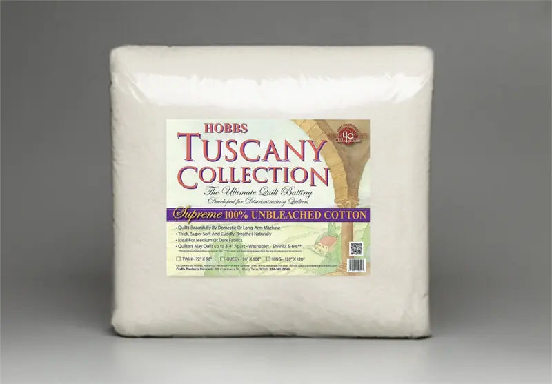 Hobbs Tuscany Supreme 100% Unbleached Cotton Batting Package - Linda's Electric Quilters